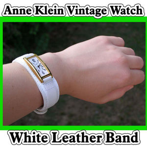 Ann Klein ll Art Nouveau Watch White Leather Band